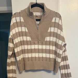 a new day Women's Quarter Zip Sweater - Tan and White